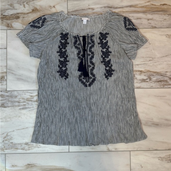 Westport 1962 Embroidered Peasant Top Blue White Striped 1X - Picture 8 of 8